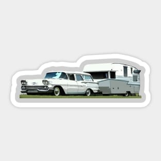 1958 Chevy Brookwood Wagon pulling a Shasta Camper Sticker